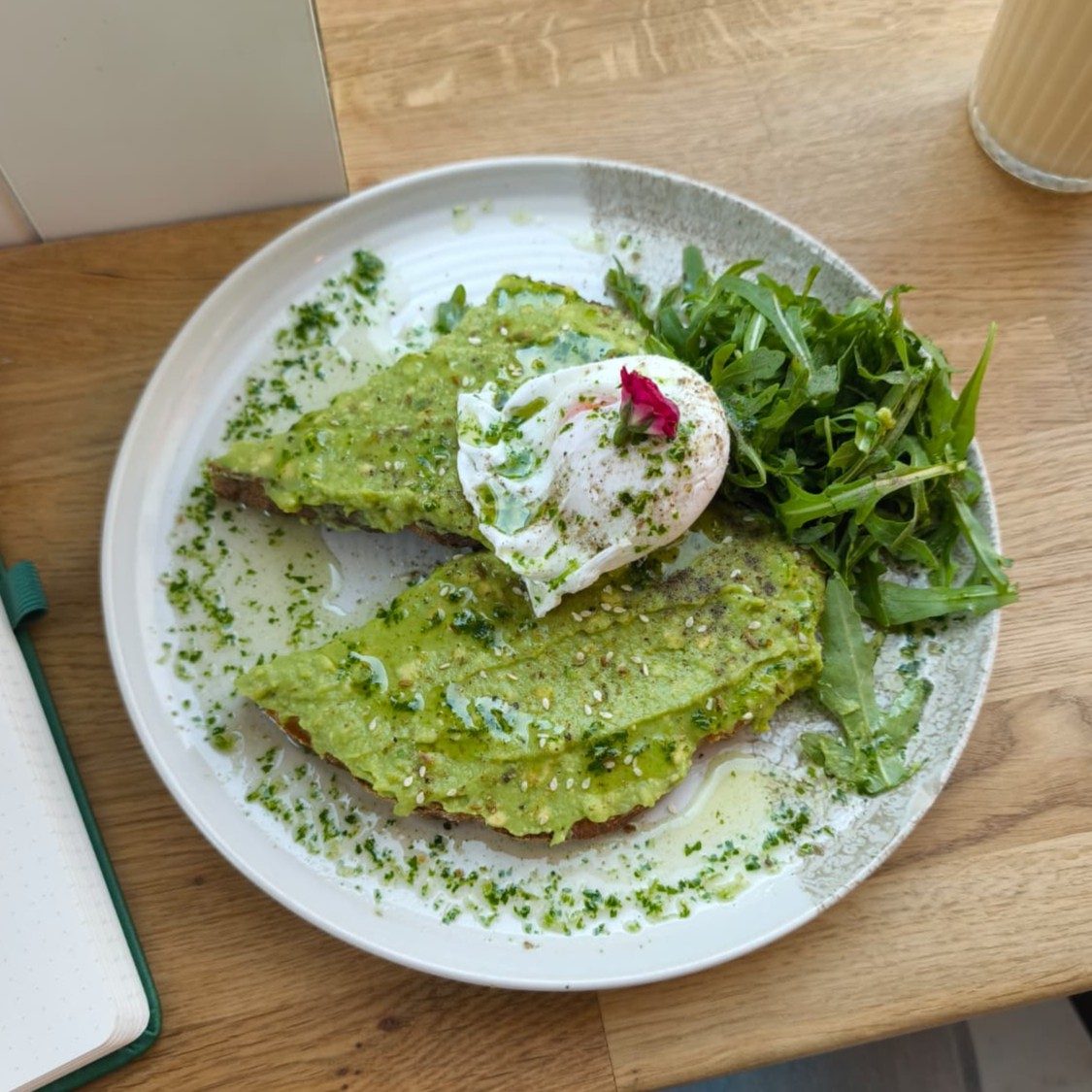 A plate of avocado toast with a poached egg
