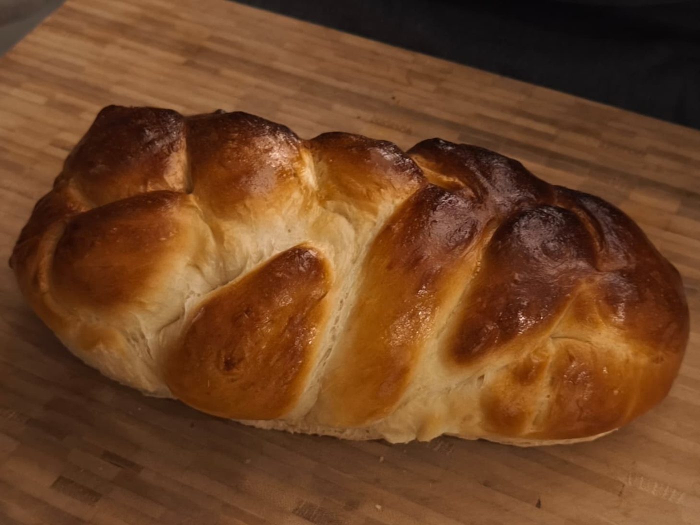 A homemade braided loaf of bread